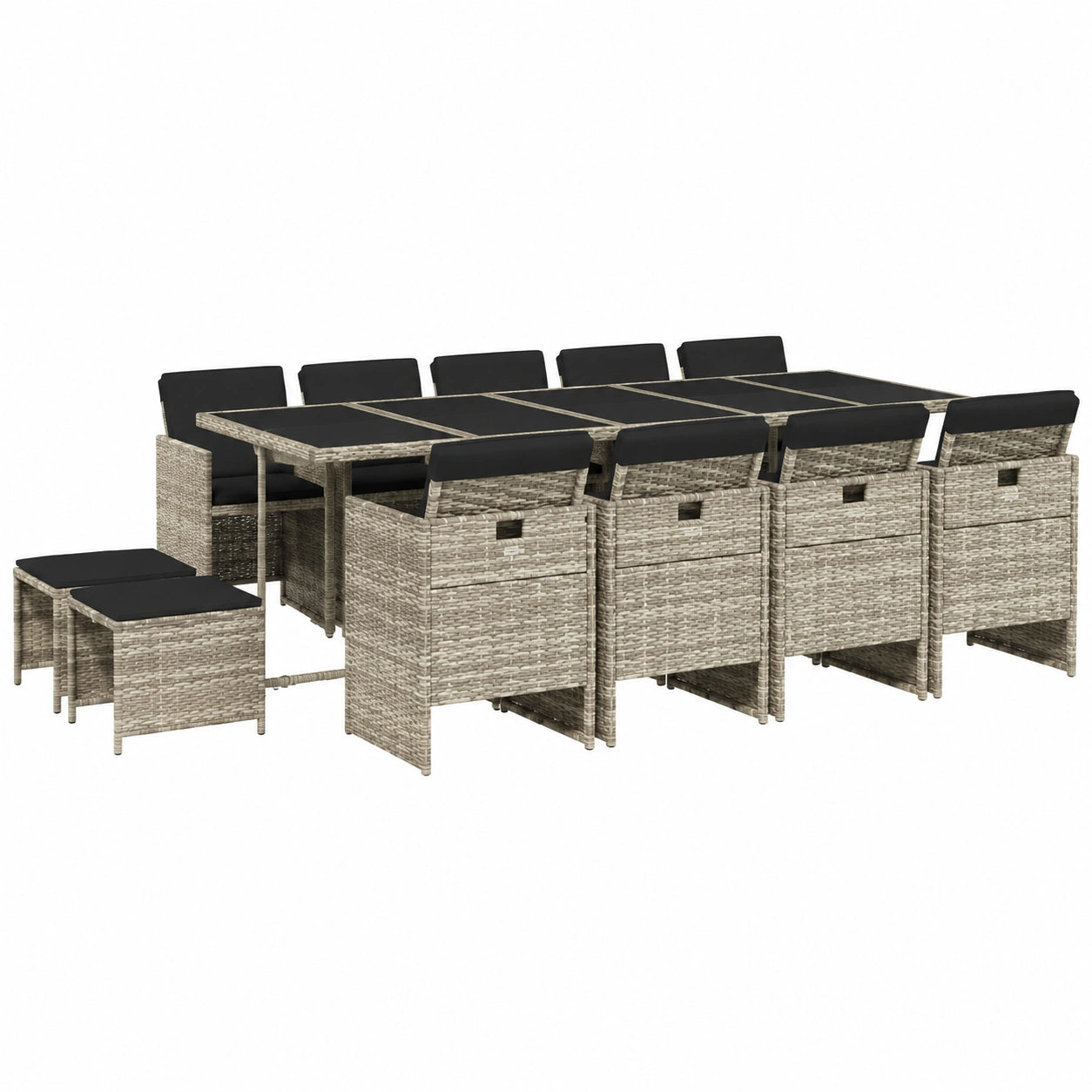 Salon de jardin, 9 pièces, en résine tressée, coloris gris, pour la terrasse ou le jardin