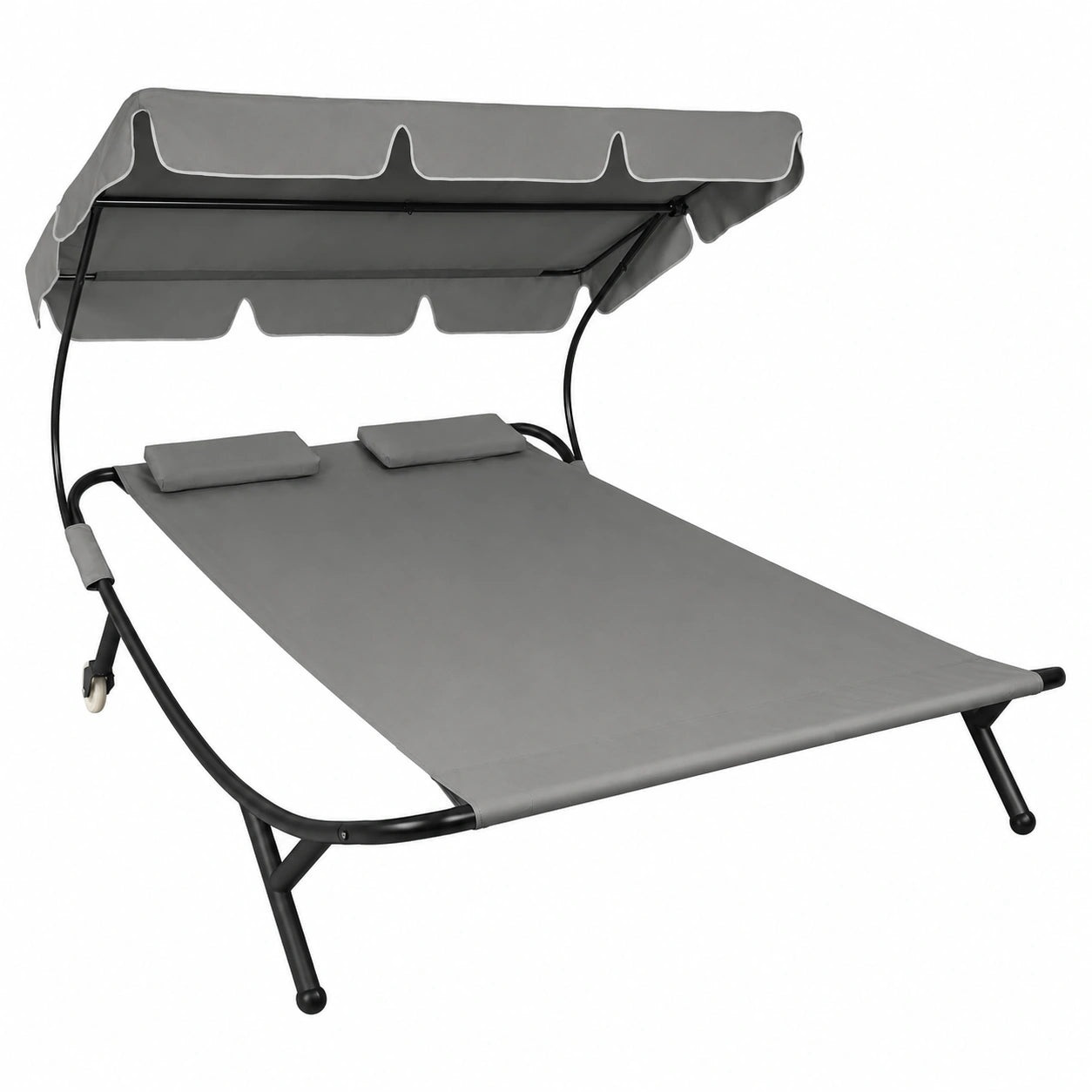 Chaise longue, en acier, coloris noir et gris, 2 places, pour la terrasse ou le jardin