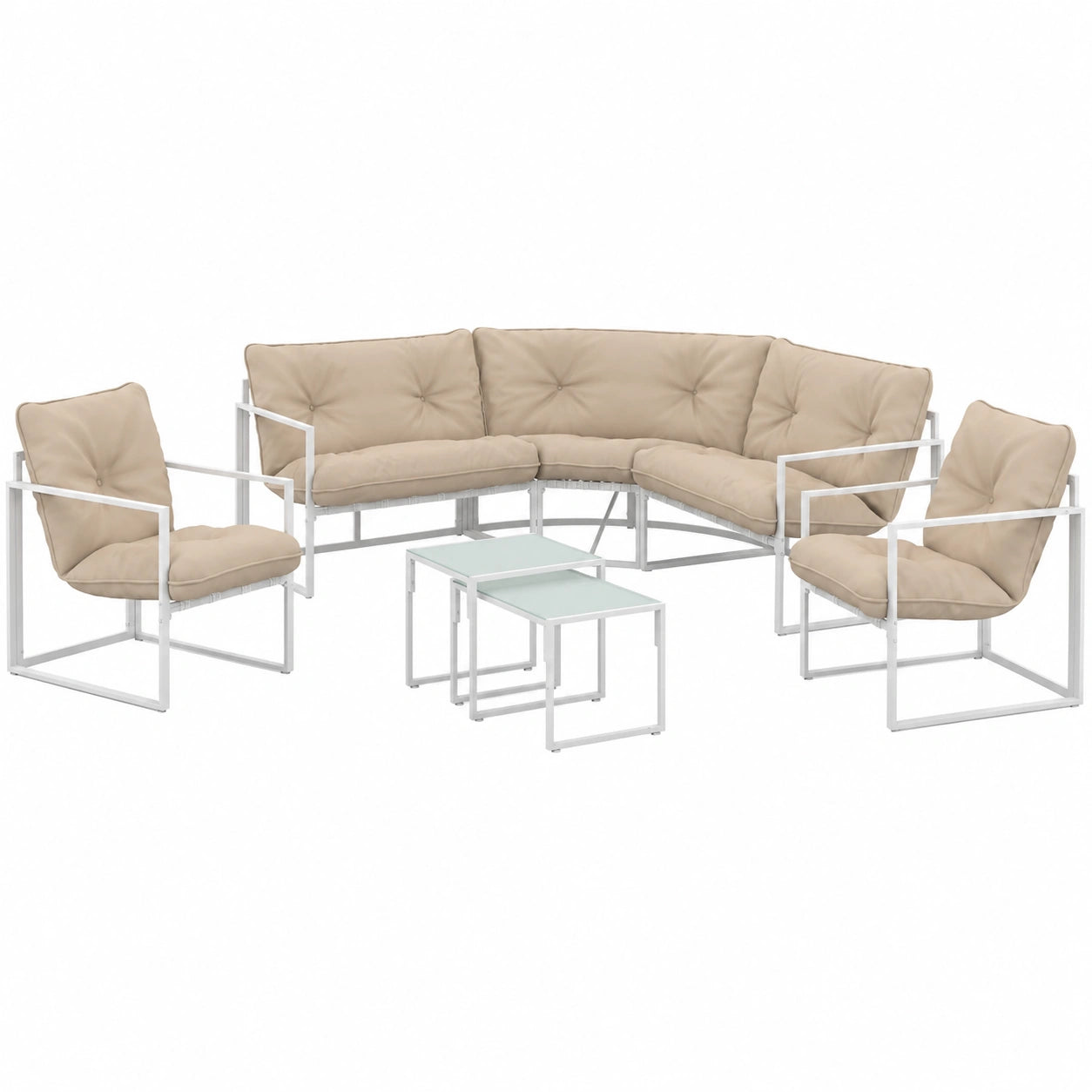 Salon de jardin, 8 places, en acier, coloris blanc, pour la terrasse ou le jardin