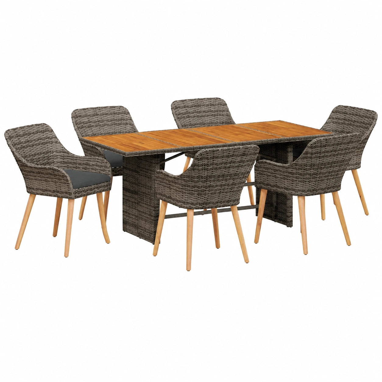 Salon de jardin, en résine tressée, coloris gris, 7 pièces, pour la terrasse ou le jardin