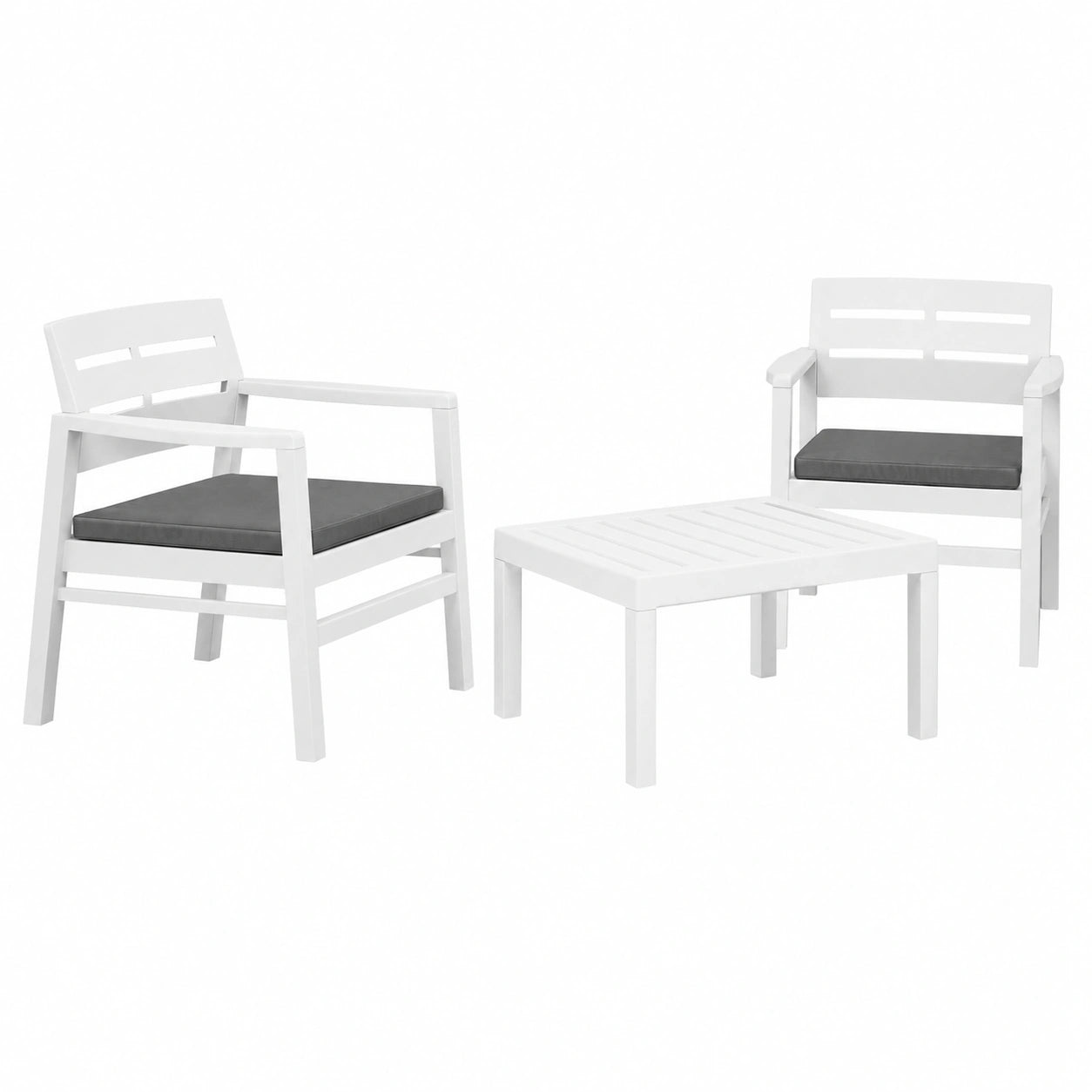 Salon de jardin, coloris blanc, 3 pièces, pour la terrasse ou le jardin