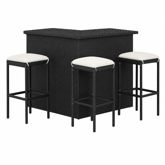 Salon de jardin, 4 pièces, en résine tressée, coloris noir, pour la terrasse ou le jardin