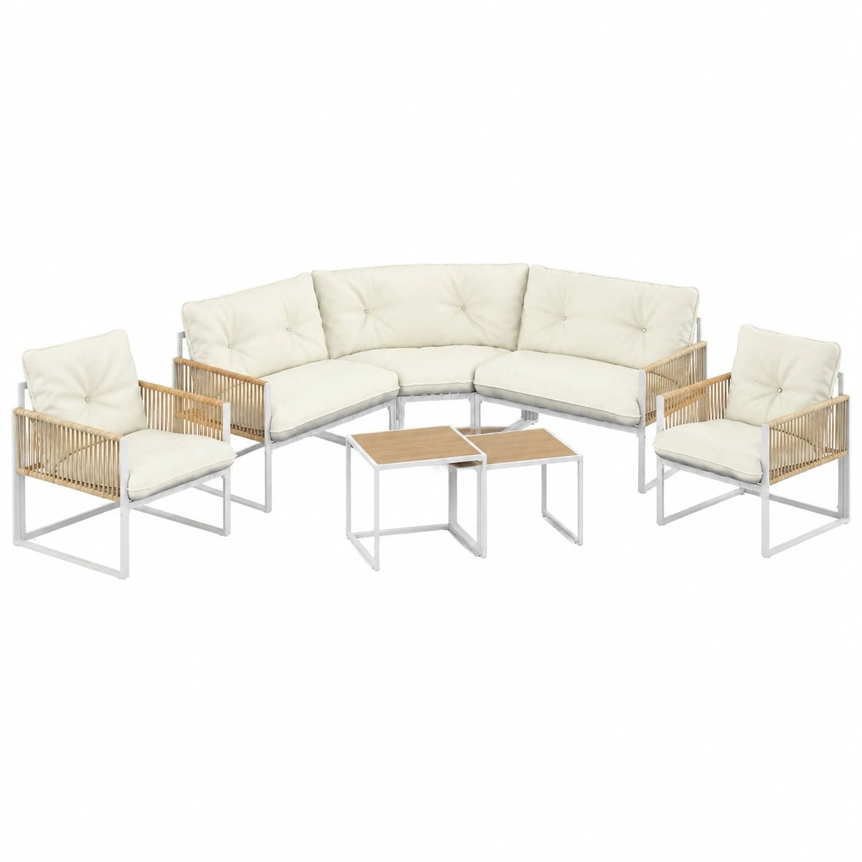 Salon de jardin, 8 places, en métal et résine tressée, coloris blanc, pour la terrasse ou le jardin