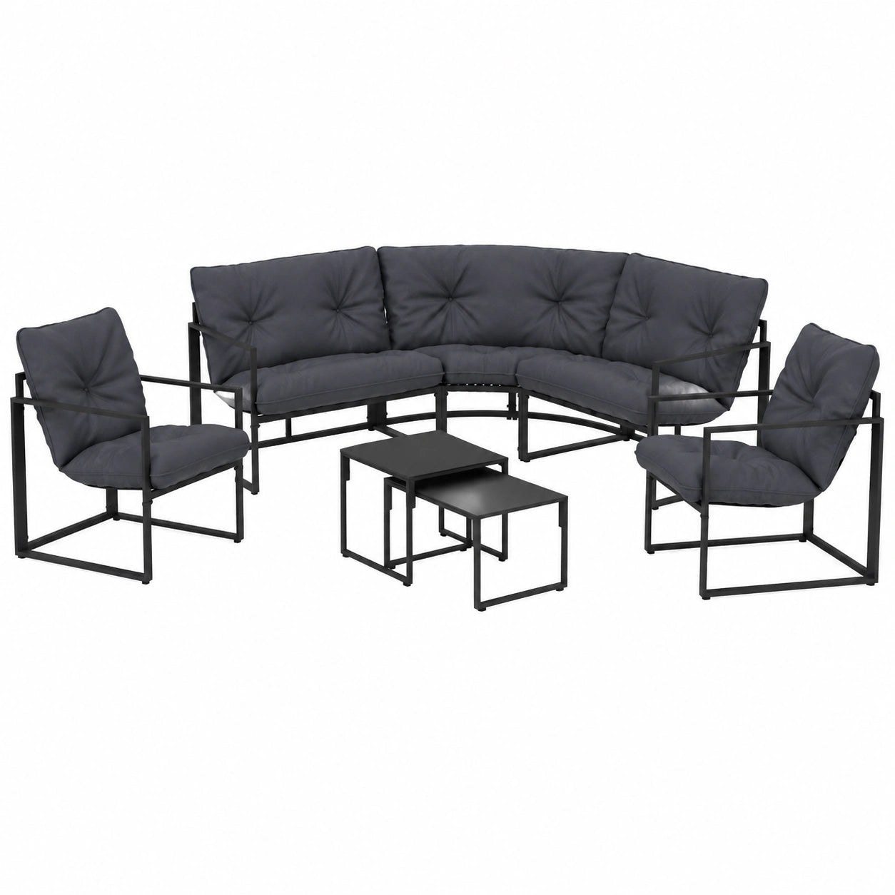 Salon de jardin, en acier, 8 places, coloris gris et anthracite, pour la terrasse ou le jardin
