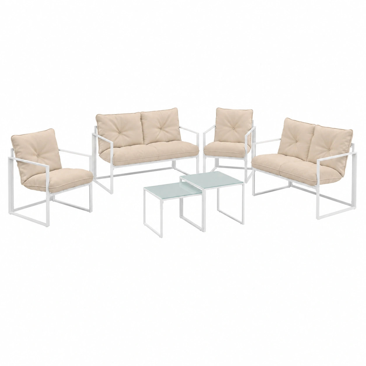 Salon de jardin, 6 places, en acier, coloris blanc, pour la terrasse ou le jardin