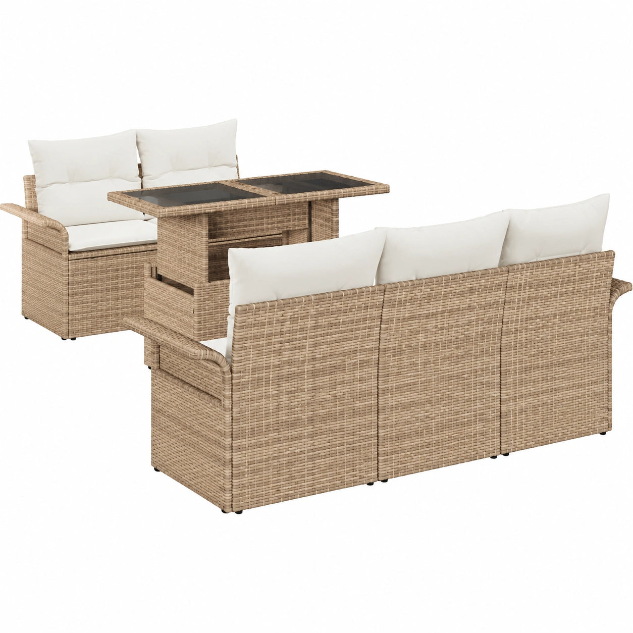 Salon de jardin, coloris beige, 6 pièces, pour la terrasse ou le jardin