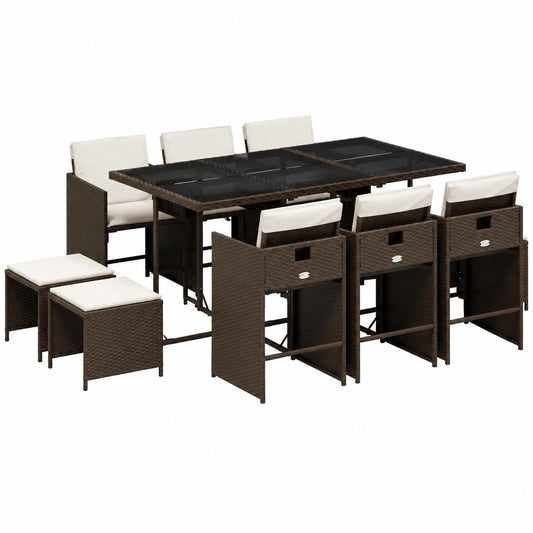 Salon de jardin, en résine tressée, coloris marron, 11 pièces, pour la terrasse ou le jardin
