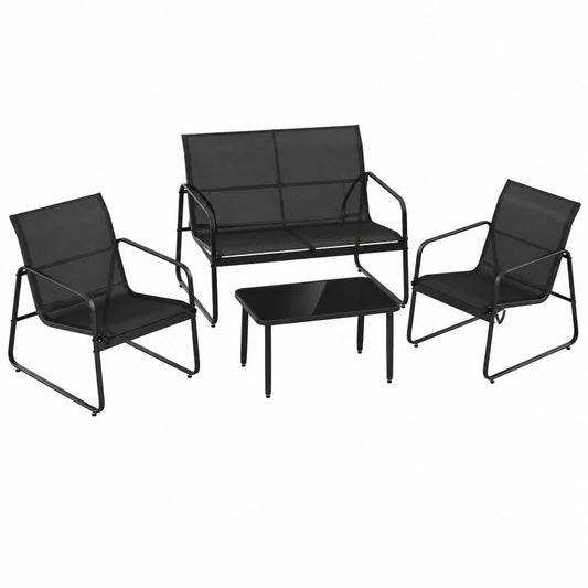 Salon de jardin, avec 2 fauteuils, coloris noir, 4 places, pour la terrasse ou le jardin