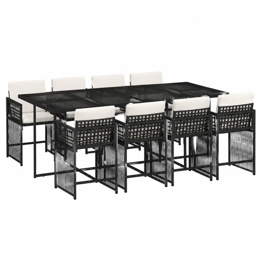 Salon de jardin, pliable, en résine tressée, 7 pièces, coloris noir, pour la terrasse ou le jardin