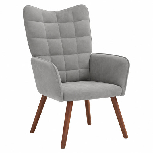 Fauteuil relax, rembourré, en métal et velours, coloris gris, pour le salon