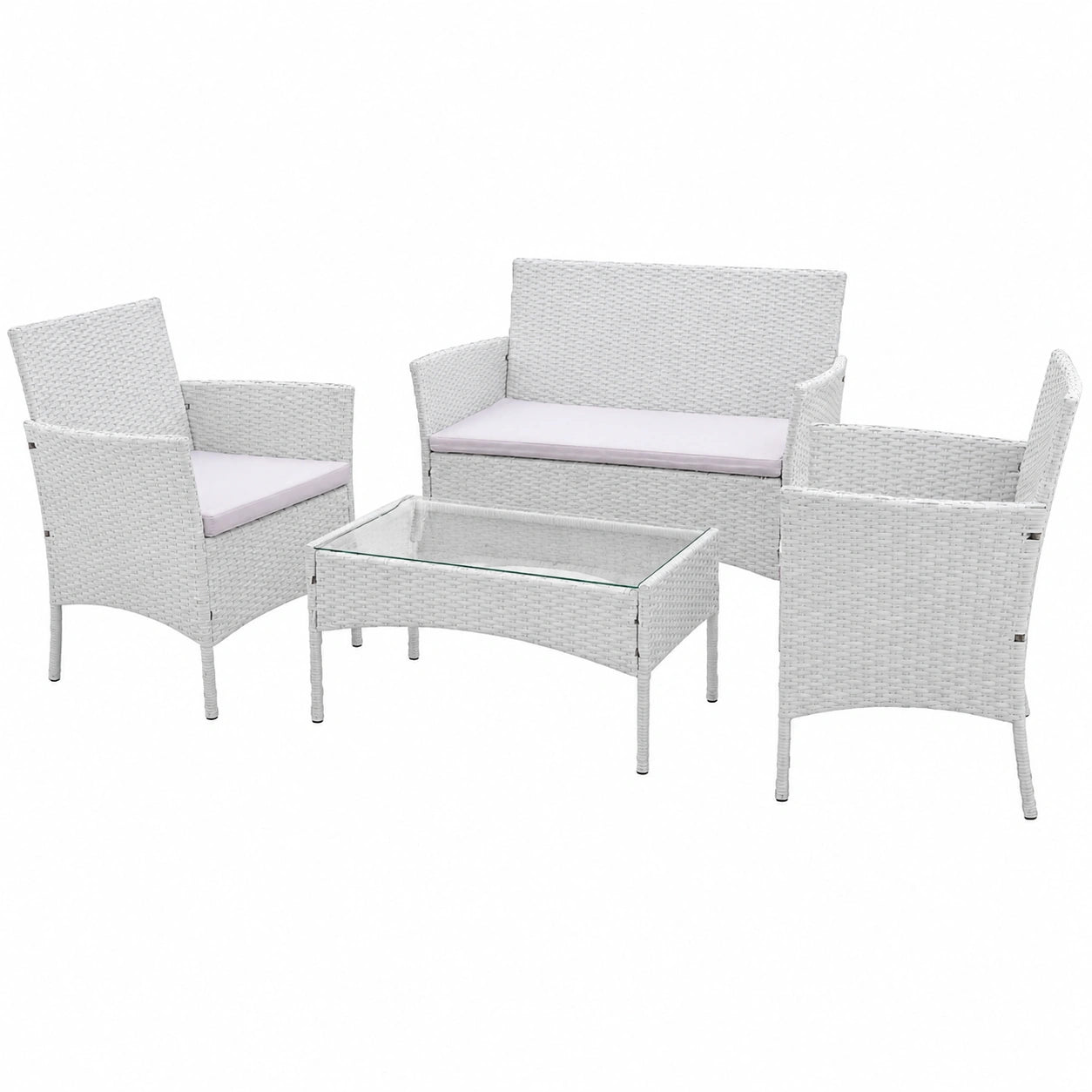 Salon de jardin, avec 2 fauteuils, en résine tressée, 4 places, coloris gris, pour la terrasse ou le jardin
