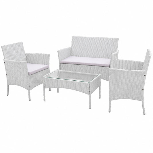 Salon de jardin, avec 2 fauteuils, en résine tressée, 4 places, coloris gris, pour la terrasse ou le jardin