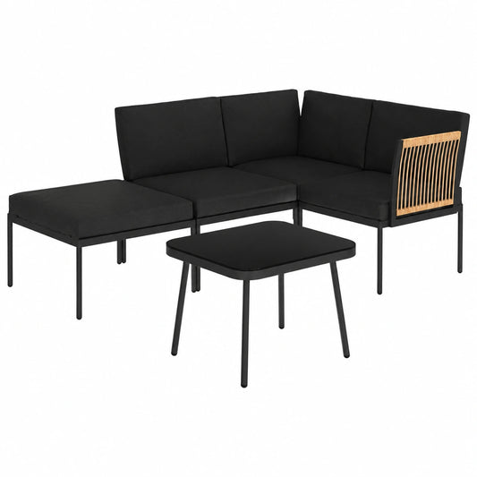 Salon de jardin, en métal et résine tressée, modulable, coloris noir, 4 places, pour la terrasse ou le jardin