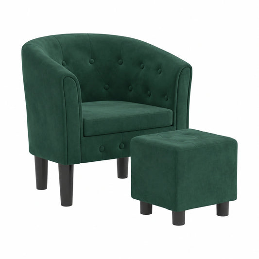 Fauteuil, en velours, rembourré, coloris vert, 70 x 56 x 68 cm, pour le salon ou la chambre