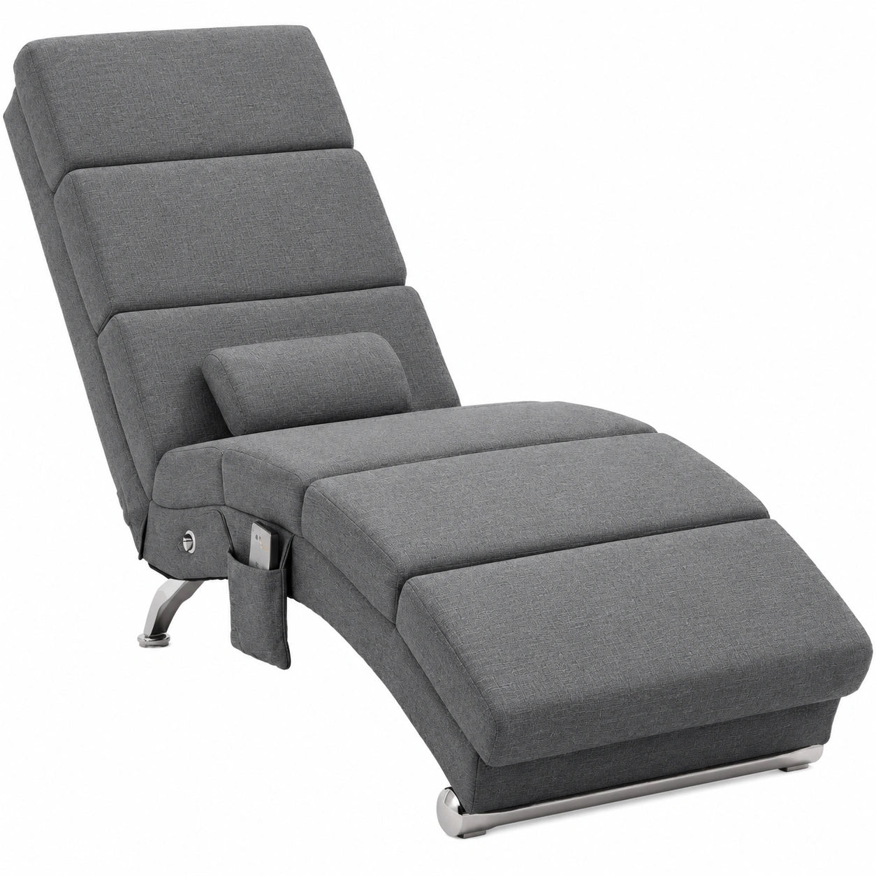 Chaise longue, en lin et tissu, coloris gris, pour la terrasse ou le jardin