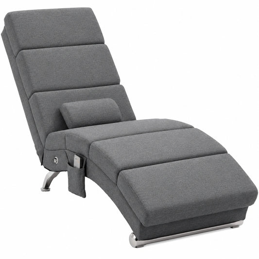 Chaise longue, en lin et tissu, coloris gris, pour la terrasse ou le jardin